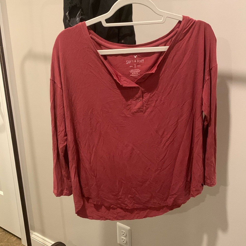 Brick Red American Eagle Three Quarter sleeve Tee